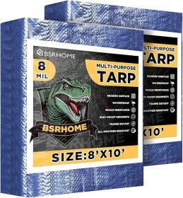 Tarps Waterproof 8x10 Feet, 2 Pack Heavy Duty Blue Tarp Cover 8 Mil Thick, Resistant Plastic Tarpaulin with Metal Grommets