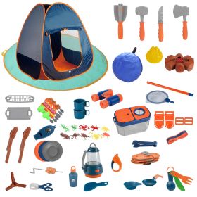 56Pcs Kids Camping Toy Set With Playtent Pretend Oil Lamp Telescope Bonfire Compass Role Play Camping Set For Over 3 Years Old Boy Girl Toddlers