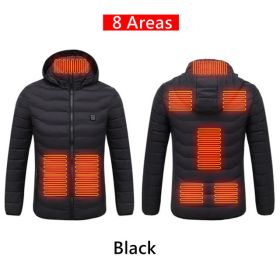 Men 9 Areas Heated Jacket USB Winter Outdoor Electric Heating Jackets Warm Sprots Thermal Coat Clothing Heatable Cotton jacket (Color: 8 Areas heated Black, size: 5XL)