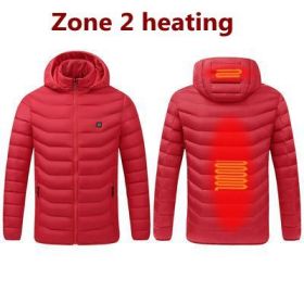Men 9 Areas Heated Jacket USB Winter Outdoor Electric Heating Jackets Warm Sprots Thermal Coat Clothing Heatable Cotton jacket (Color: 2 Areas heated Red, size: 5XL)