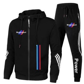 For Bmw Men's Casual Sports Suit Zipper Hooded Jacket + Pants Tracksuit Sweatshirt Casual Male Set (Color: Black, size: S)
