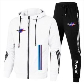 For Bmw Men's Casual Sports Suit Zipper Hooded Jacket + Pants Tracksuit Sweatshirt Casual Male Set (Color: White, size: L)