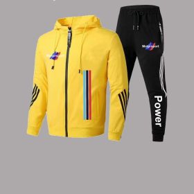For Bmw Men's Casual Sports Suit Zipper Hooded Jacket + Pants Tracksuit Sweatshirt Casual Male Set (Color: Gold, size: M)
