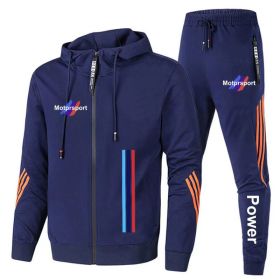 For Bmw Men's Casual Sports Suit Zipper Hooded Jacket + Pants Tracksuit Sweatshirt Casual Male Set (Color: Blue, size: M)