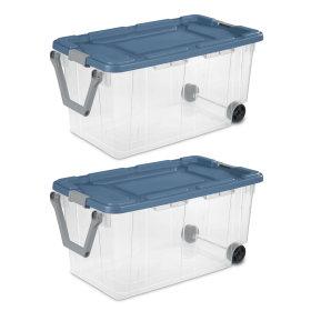 Extra Large Storage Bin, 160 Quart Wheeled Clear Plastic Storage Container with Handle, Gray, Pack of 2 (Color: Clear / Blue)